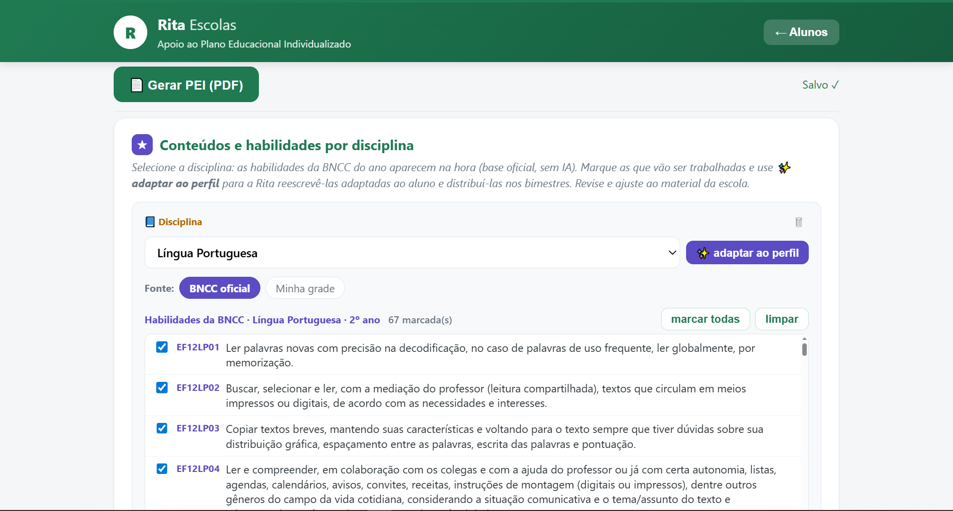 Checklist de habilidades da BNCC oficial por disciplina